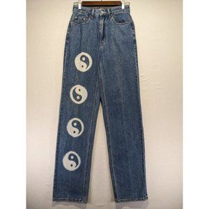 PacSun Straight Leg Jeans Womens Size 26 Blue Denim 90s Boyfriend YinYang Print